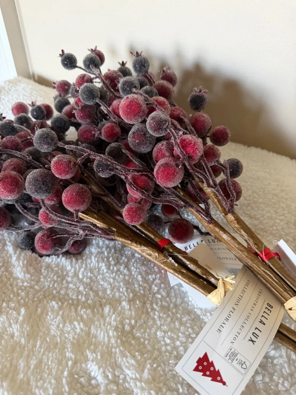 Bella Lux Holiday Christmas Berry Sprays Decor Red Burgundy Set of 2 NEW!